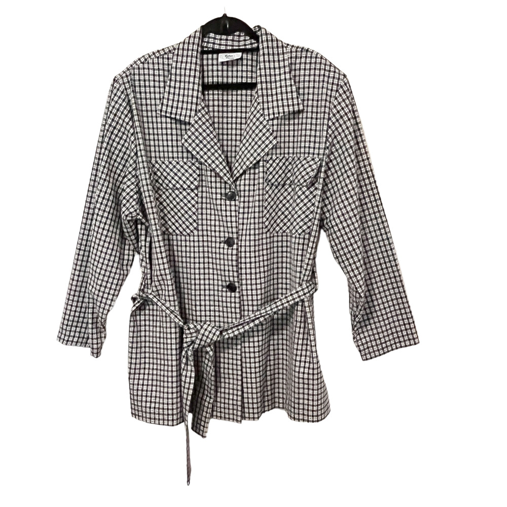 Vintage Robyne's Dream Jacket Size 24 Lightweight Plaid Button Front Belted